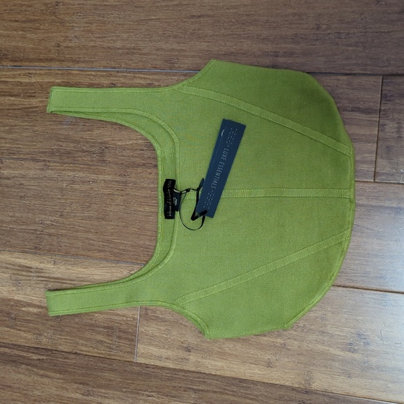 House of Harlow 1960 Luxe Essentials Olive Green Ribbed Crop Corset Top - Picture 4 of 8